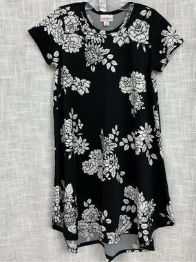Girls LuLaRoe Scarlett Black Dress with White Floral Print